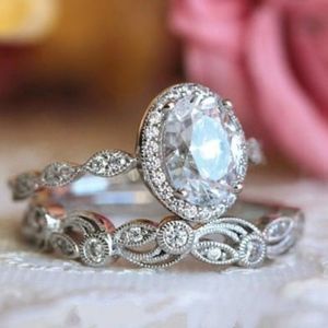 Women's 3 CT Vintage Halo Oval Diamond Engagement Wedding Ring Set